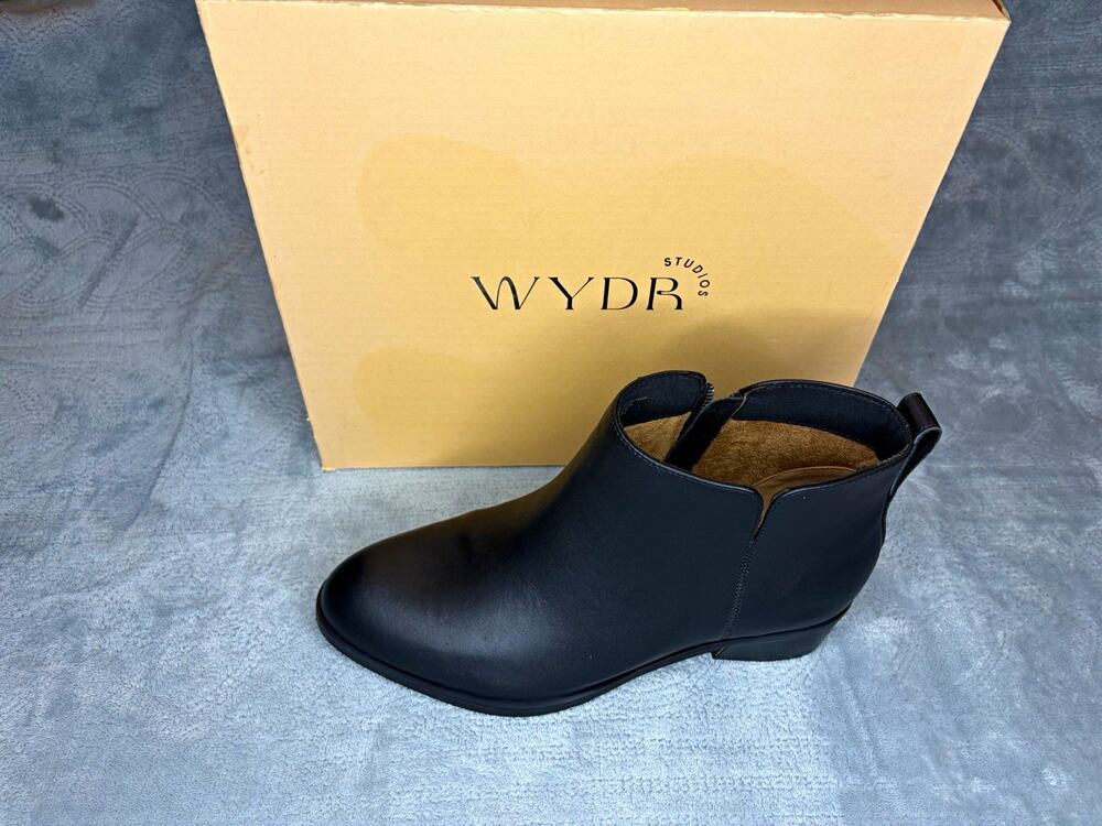 WYDR Studios Women's Black Solid Ankle Side Zip Bootie Round Toe US 11WW/EU 42WW
